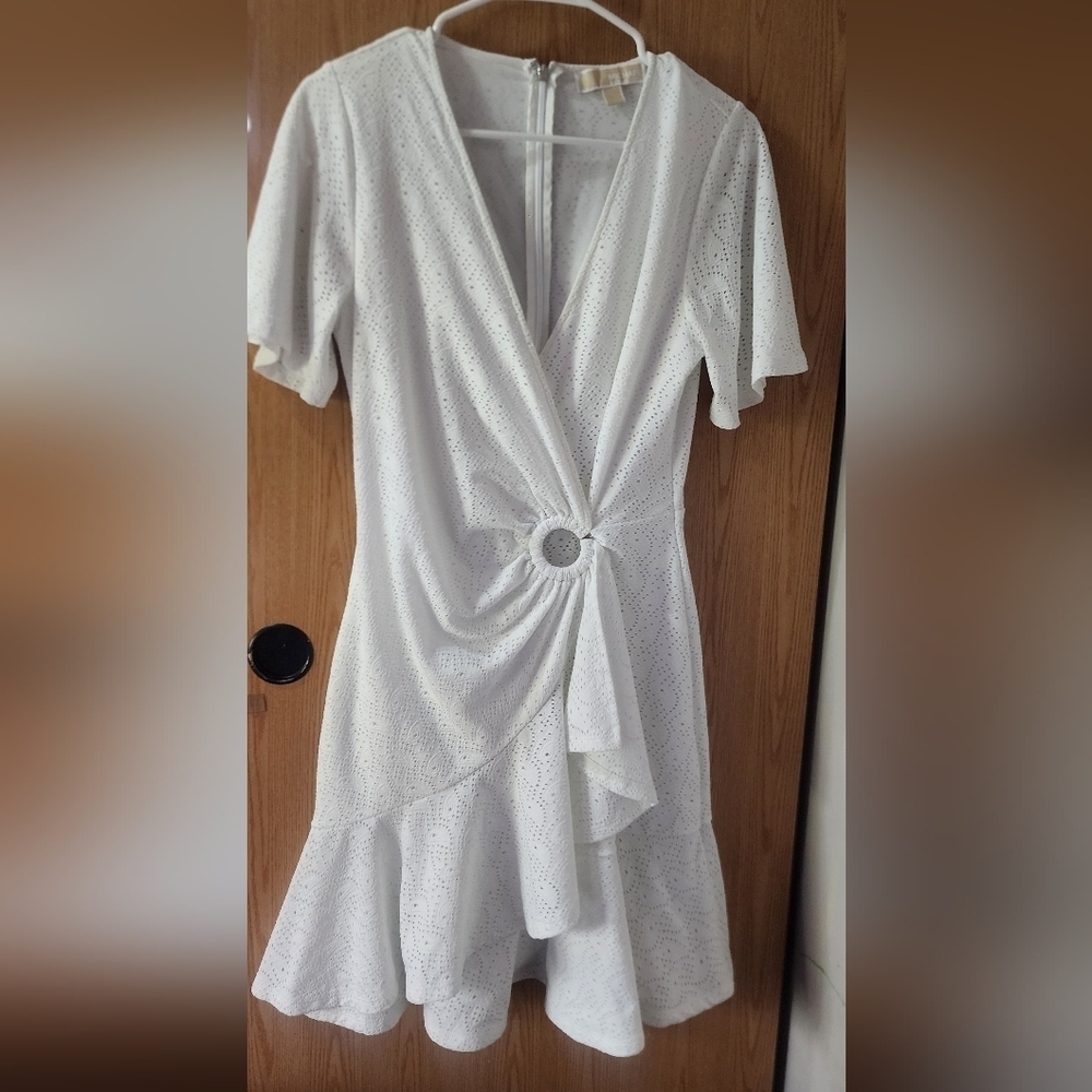 Michael Kors White Asymmetrical Wrap Mini Dress